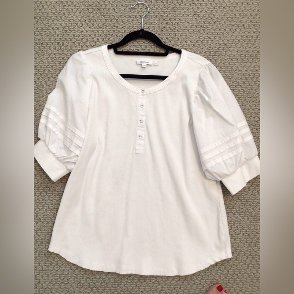 Chicos White Puff Sleeve Top